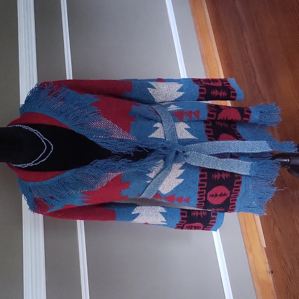 Wrangler Red and Blue Fringe Cardigan